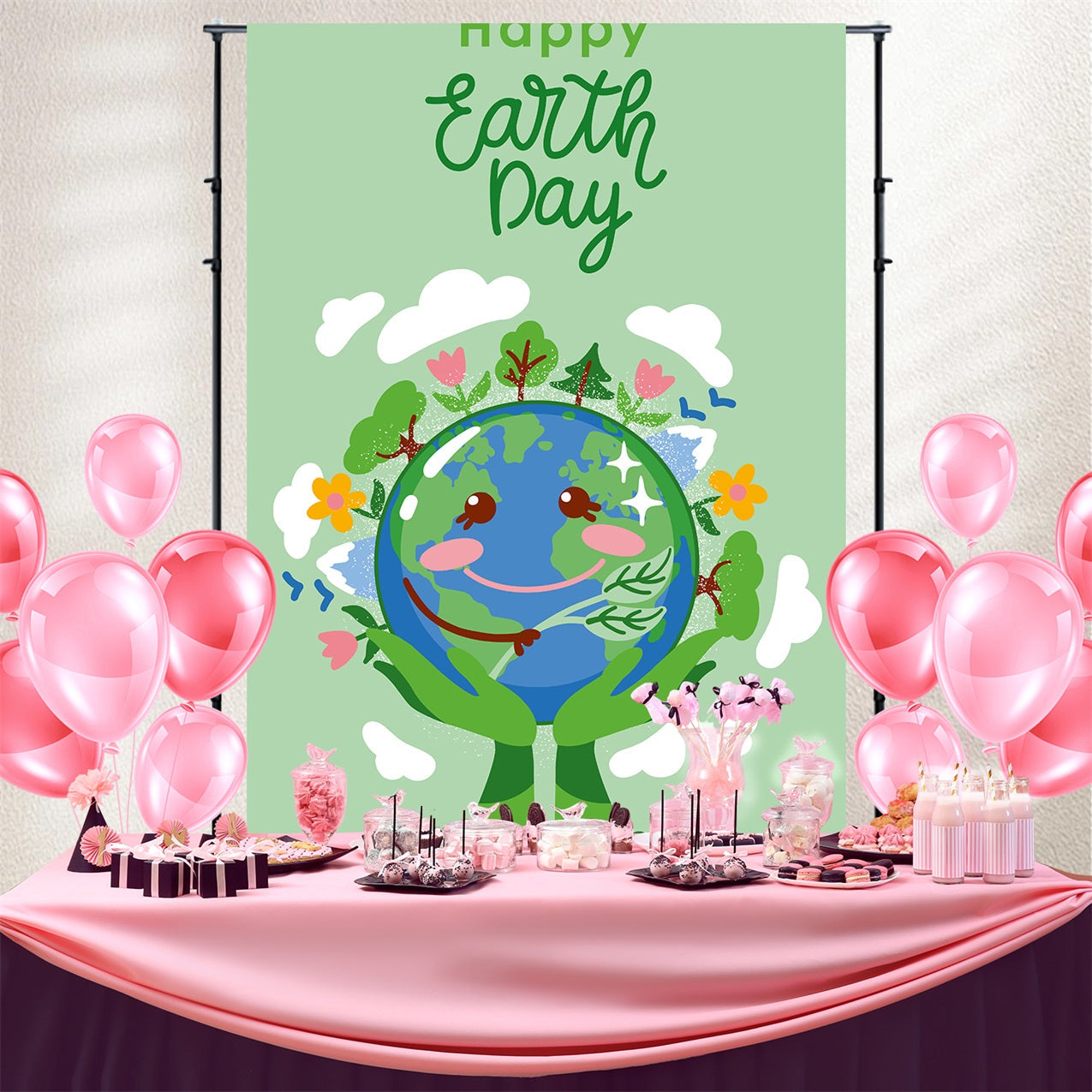 Happy Earth Day Backdrop Green Hands Holding Earth Backdrop UK GTY3-75