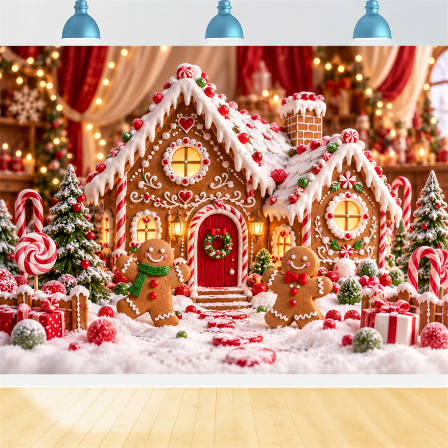 Gingerbread House Photo Backdrop Cartoon Cottage Candy Bokeh Christmas Photo Booth Backdrop UK HQ610-151