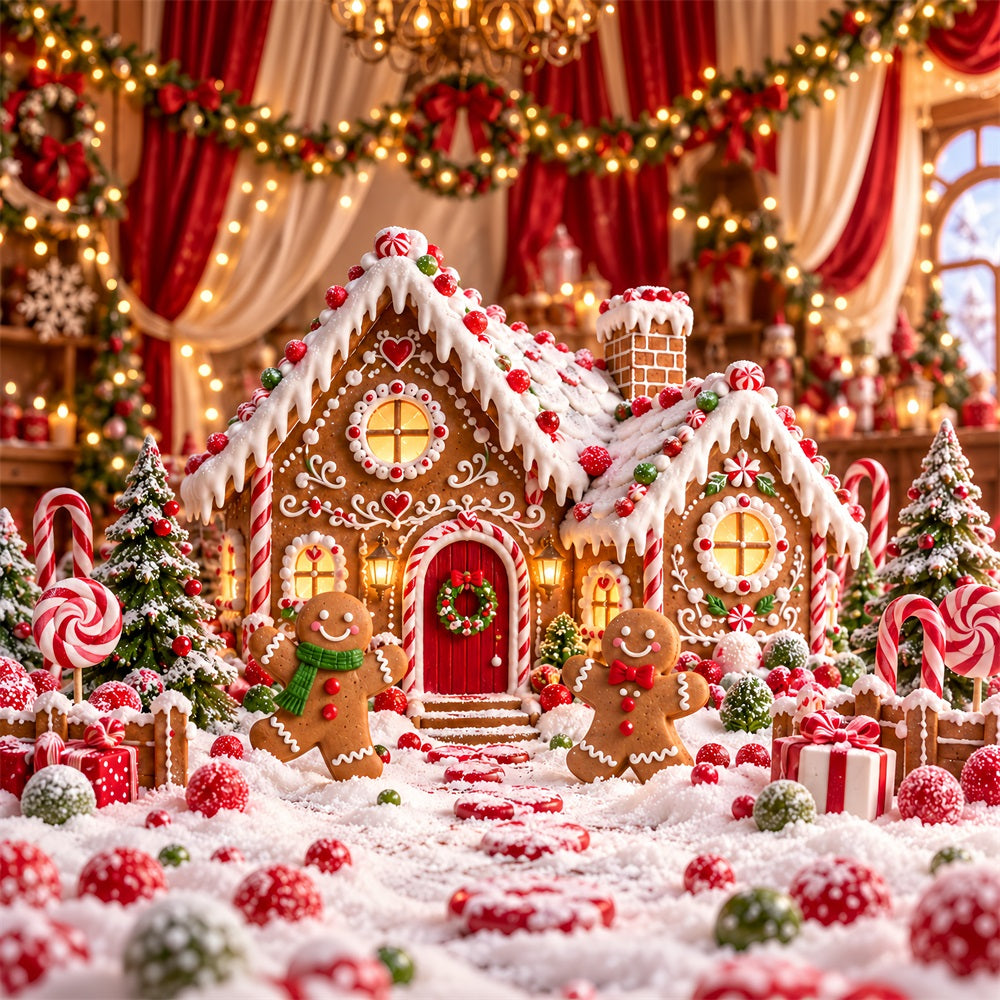 Gingerbread House Photo Backdrop Cartoon Cottage Candy Bokeh Christmas Photo Booth Backdrop UK HQ610-151