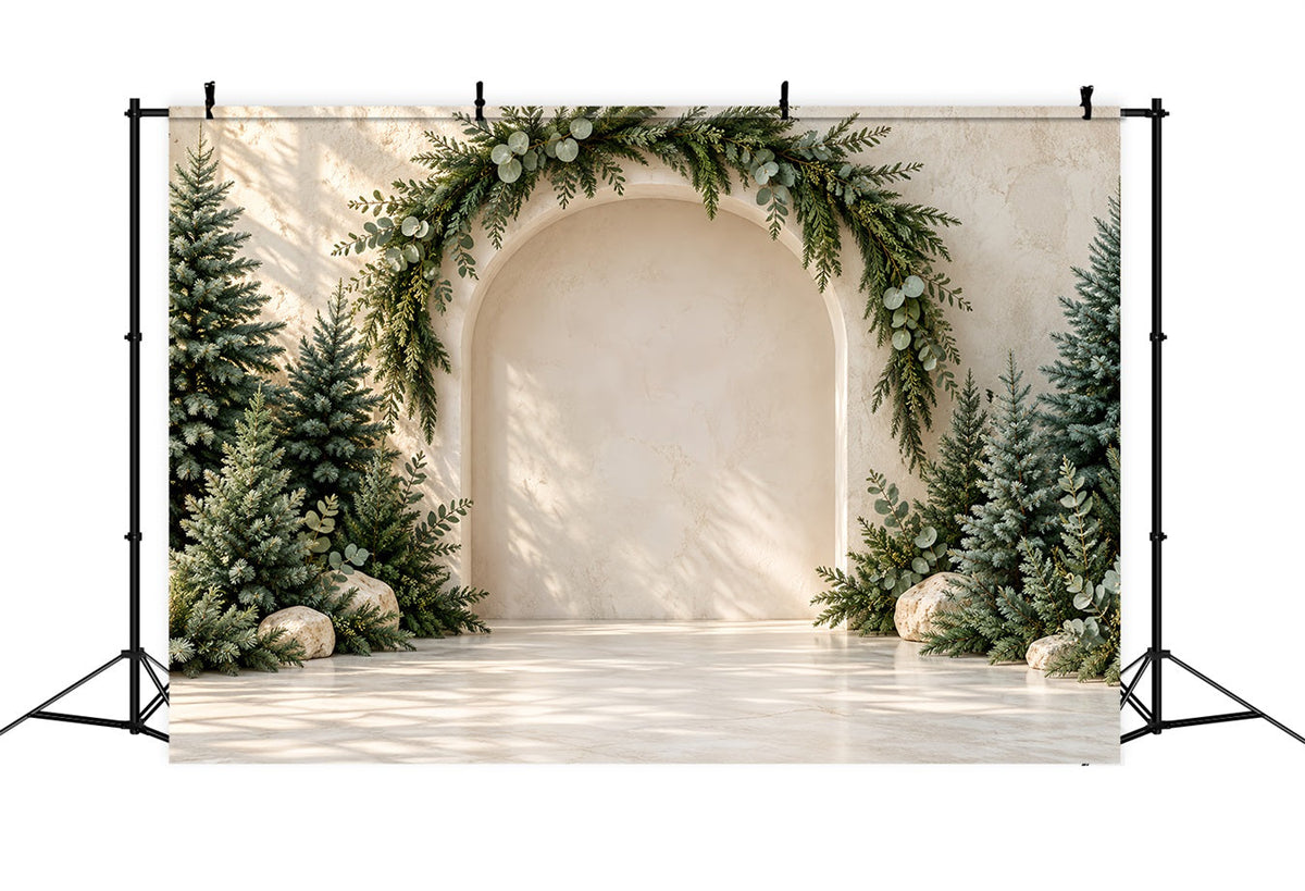 Photography Christmas Tree Backdrop Sunlit Evergreen Marble Arch Xmas Photo Backdrop UK HQ610-160
