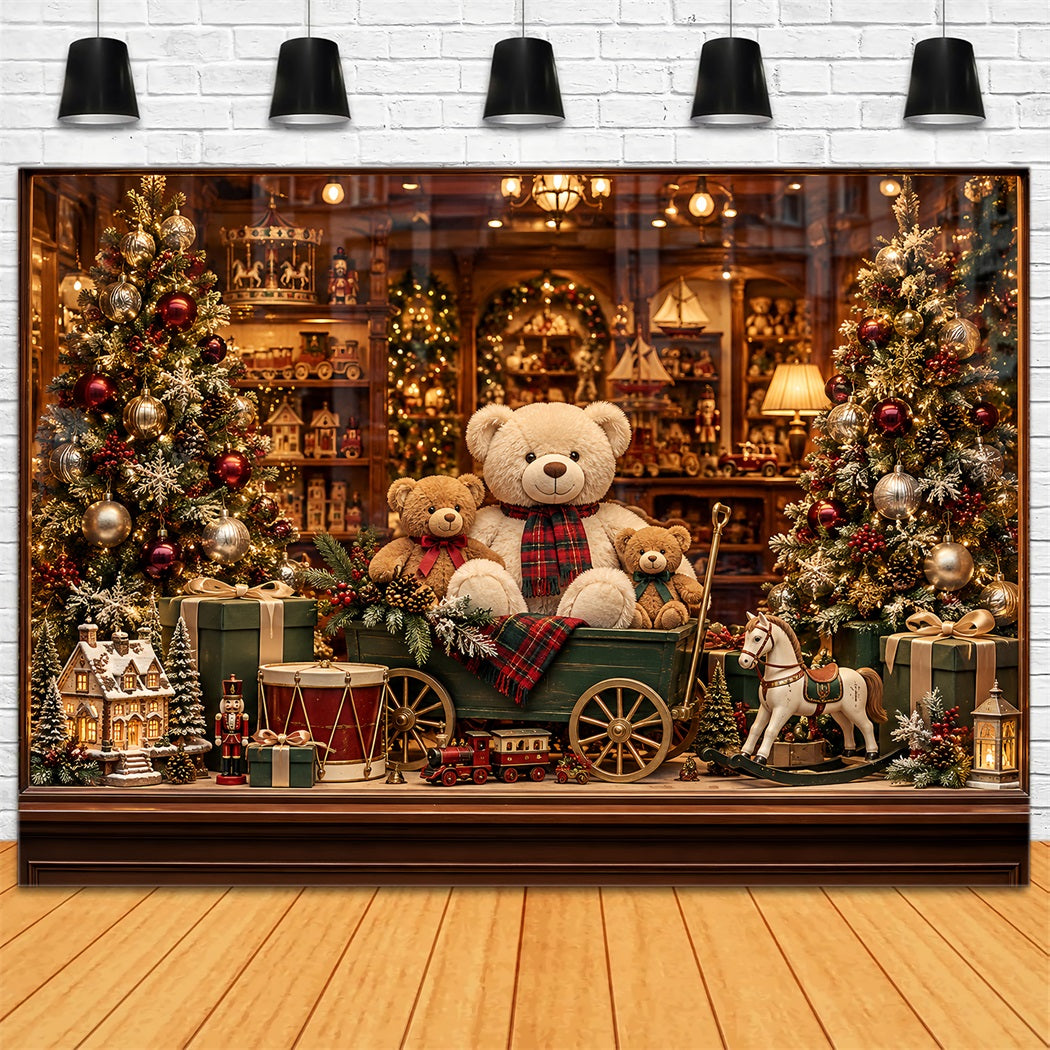 Santa's Toy Shop Backdrop Teddy Bear Toyshop Display Christmas Backdrop Portrait UK HQ610-164