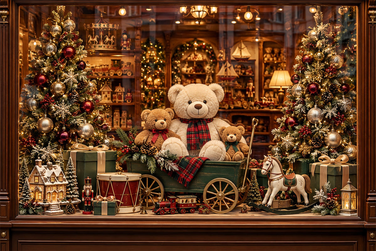Santa's Toy Shop Backdrop Teddy Bear Toyshop Display Christmas Backdrop Portrait UK HQ610-164