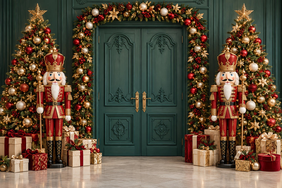 Christmas Backdrop Emerald Door Garland Display Nutcracker Ballet Backdrop UK HQ610-186
