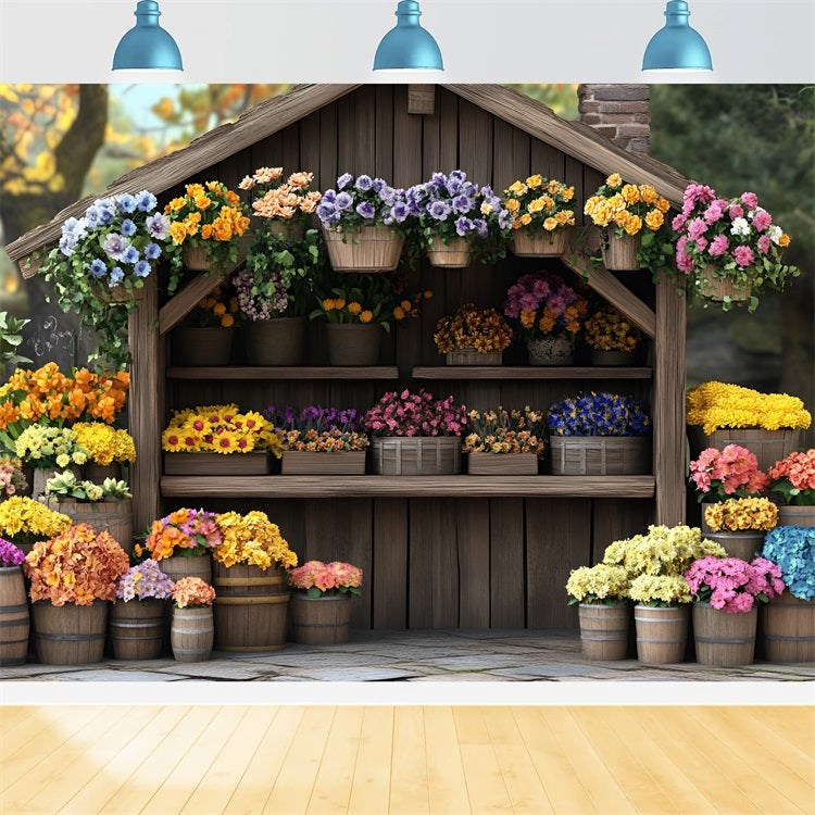 Spring Photo Booth Backdrop Flower Market Wooden Backdrop UK LXX1-138