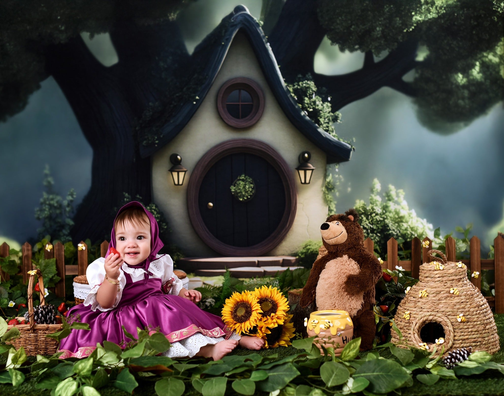 Spring Picture Backdrops Hidden Cottage Enchanted Woods Backdrop UK LXX1-161