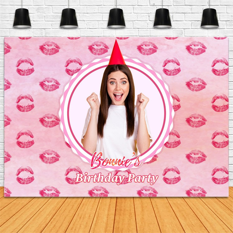 Custom Birthday Backdrops Pink Girl Kiss Celebration Backdrop UK LXX1-201