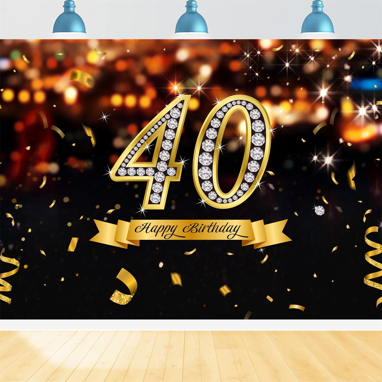 Custom Made 40th Birthday Backdrop Sparkling Diamond Gold Backdrop UK LXX1-26