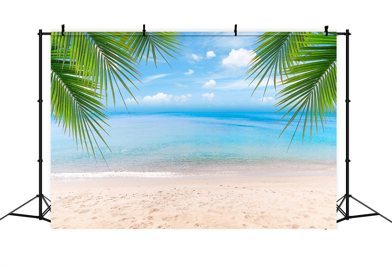 Cloudy Sky Backdrop Sandy Shore Palm Leaves Backdrop UK LXX1-312