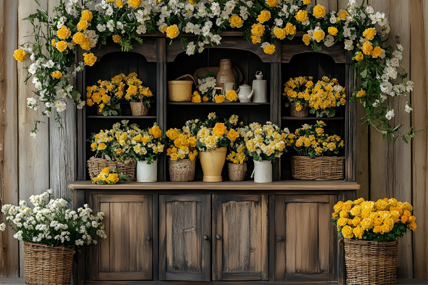 Photography Spring Backdrop Wooden Cabinet Flower Display Backdrop UK LXX1-93