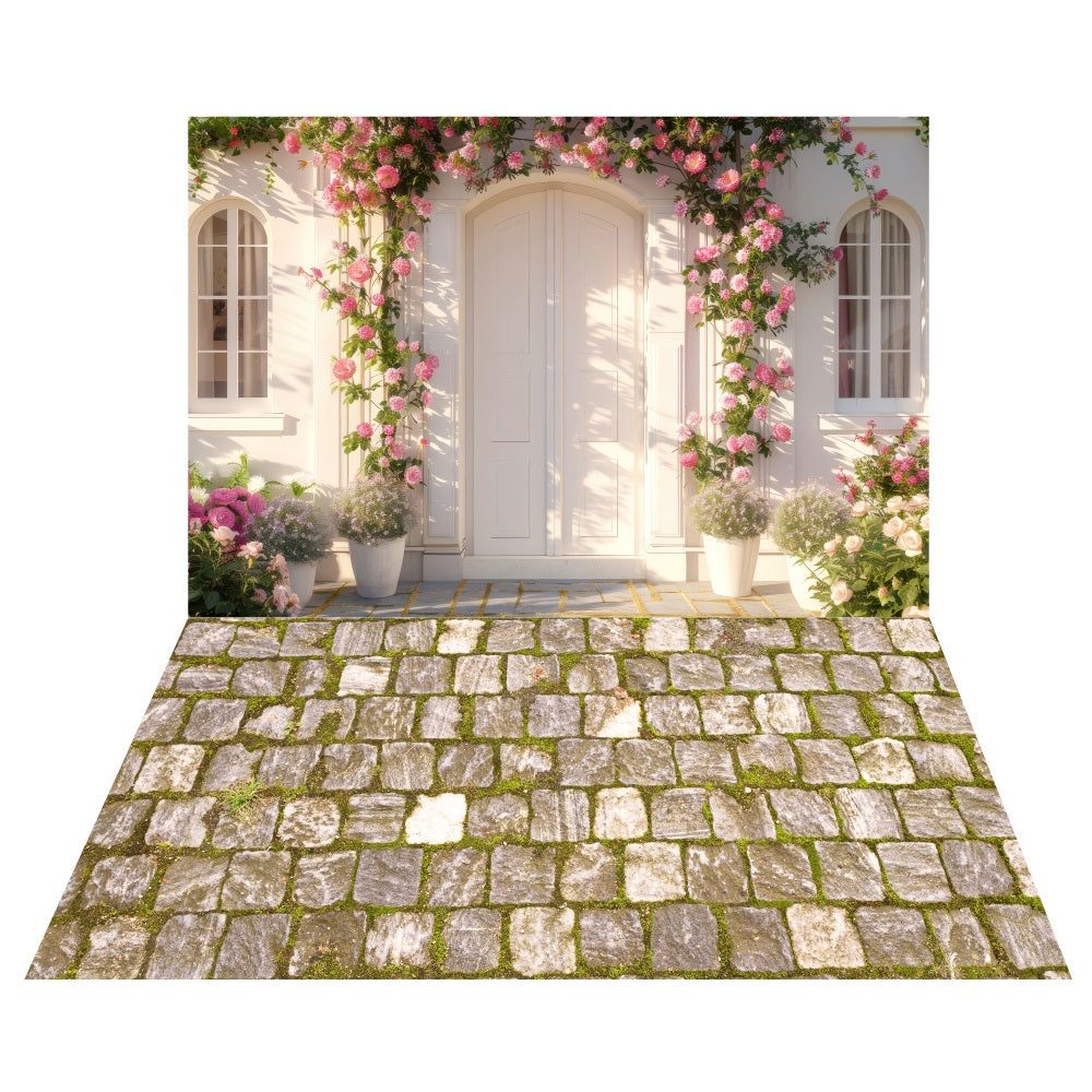 Spring Garden Porch Backdrop+Mossy Stone Path Floor Backdrop UK LXX2-192
