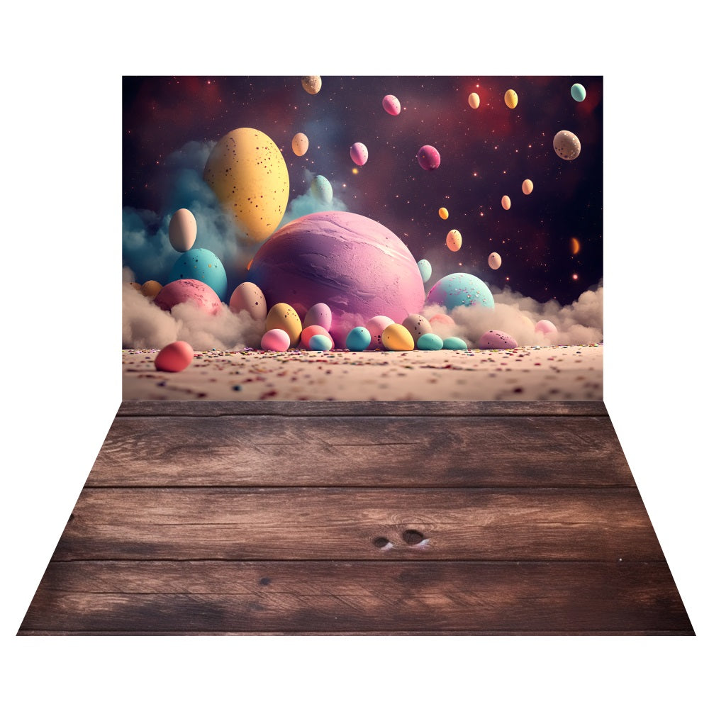 Galactic Easter Egg Fantasy Backdrop+Dark Wooden Floor Backdrop UK LXX2-197