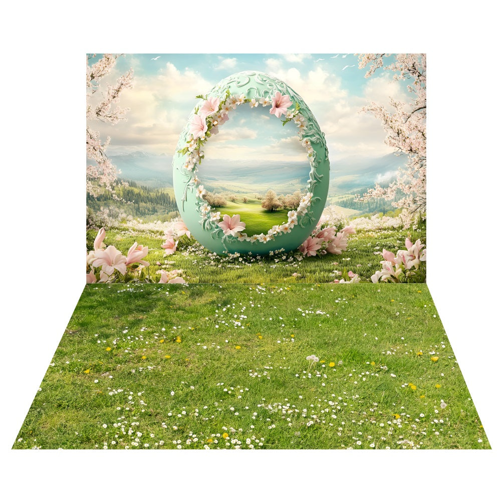 Dreamy Spring Egg Wonderland Backdrop+Lush Daisy Field Floor Backdrop UK LXX2-200