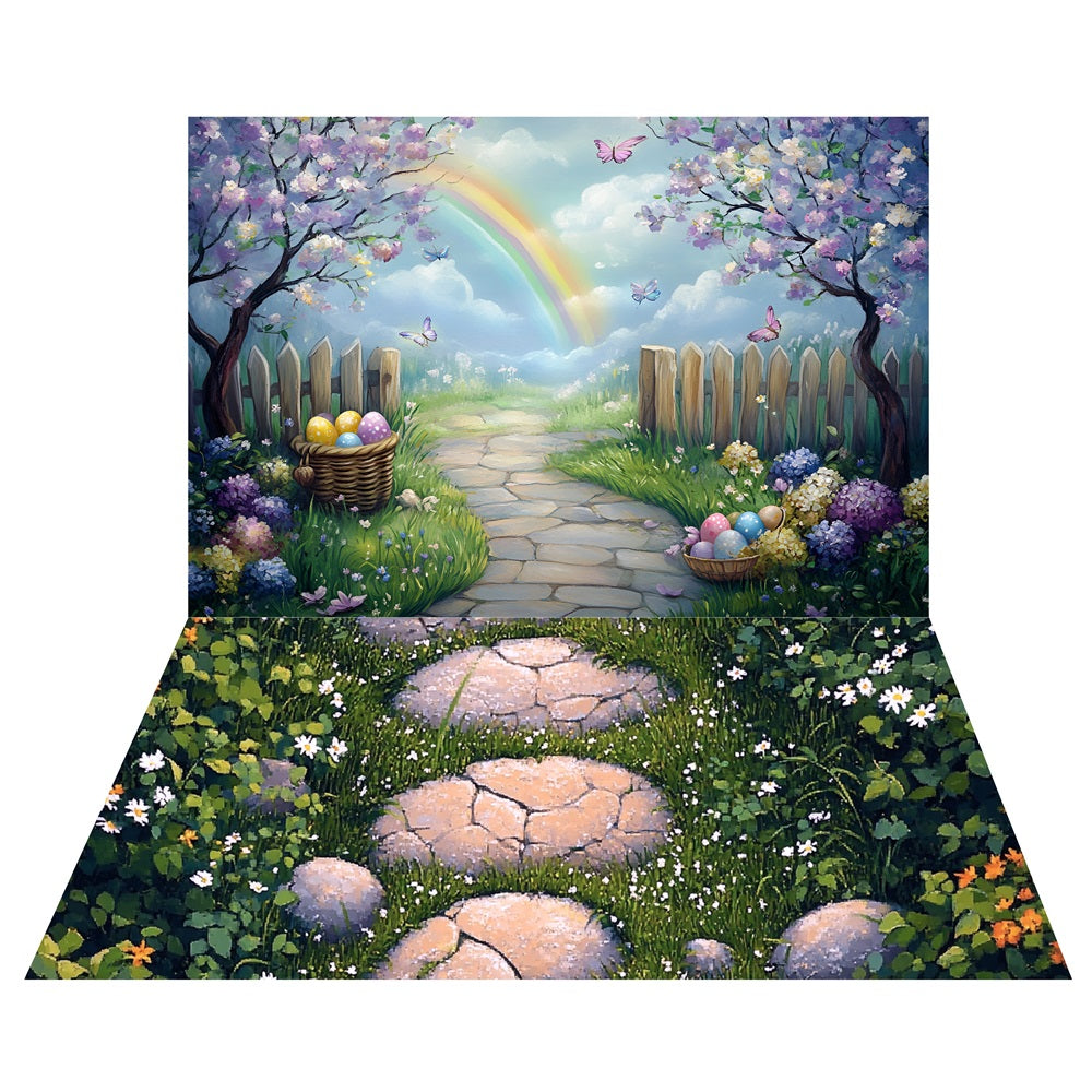 Rainbow Easter Pathway Backdrop+Garden Stone Floor Backdrop UK LXX2-205