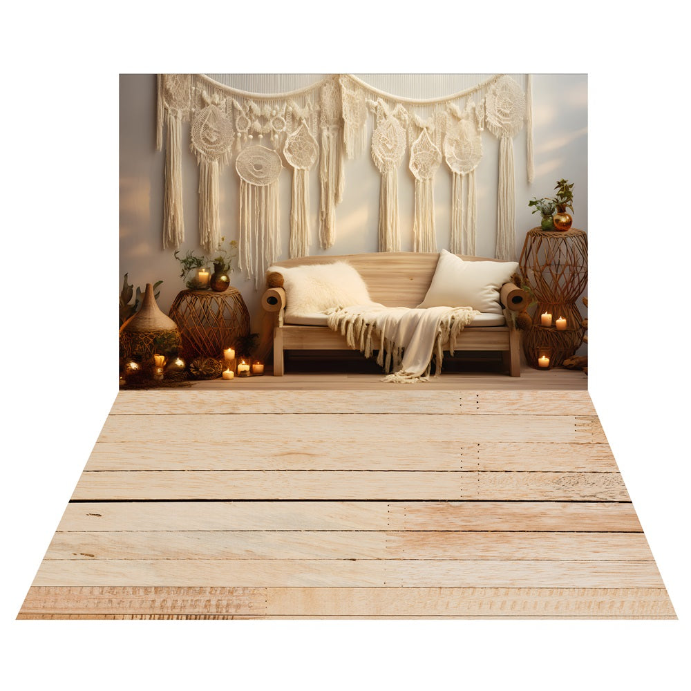Cozy Bohemian Lounge Backdrop+Whitewashed Wooden Floor Backdrop UK LXX2-219