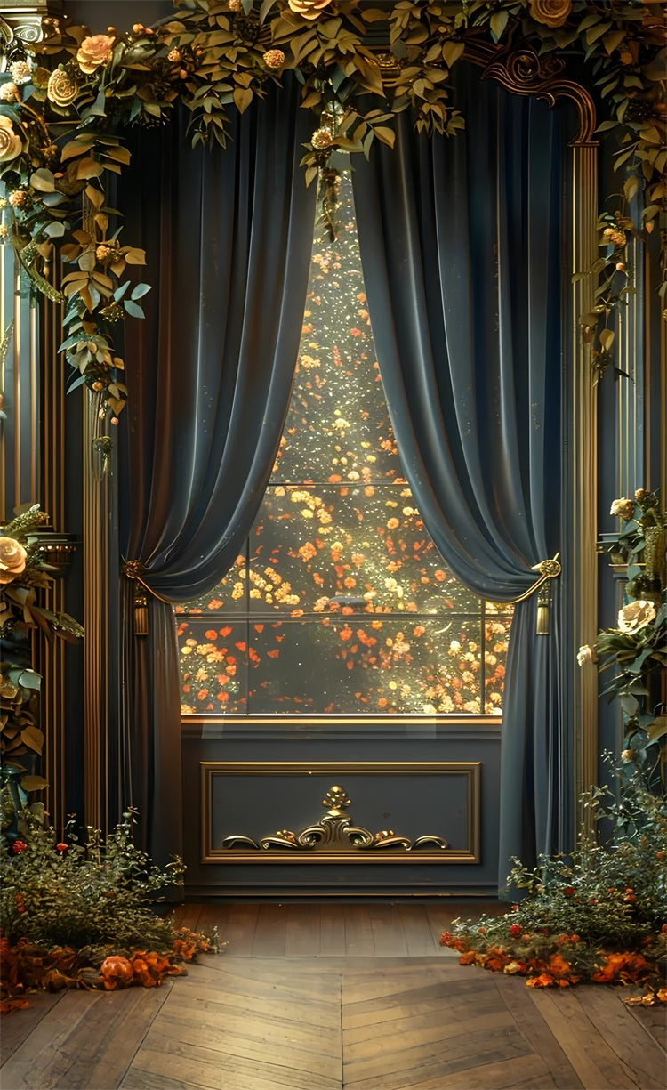 Backdrops Fine Art Luxury Drapes Golden Floral Sweep Backdrop UK LXX2-272