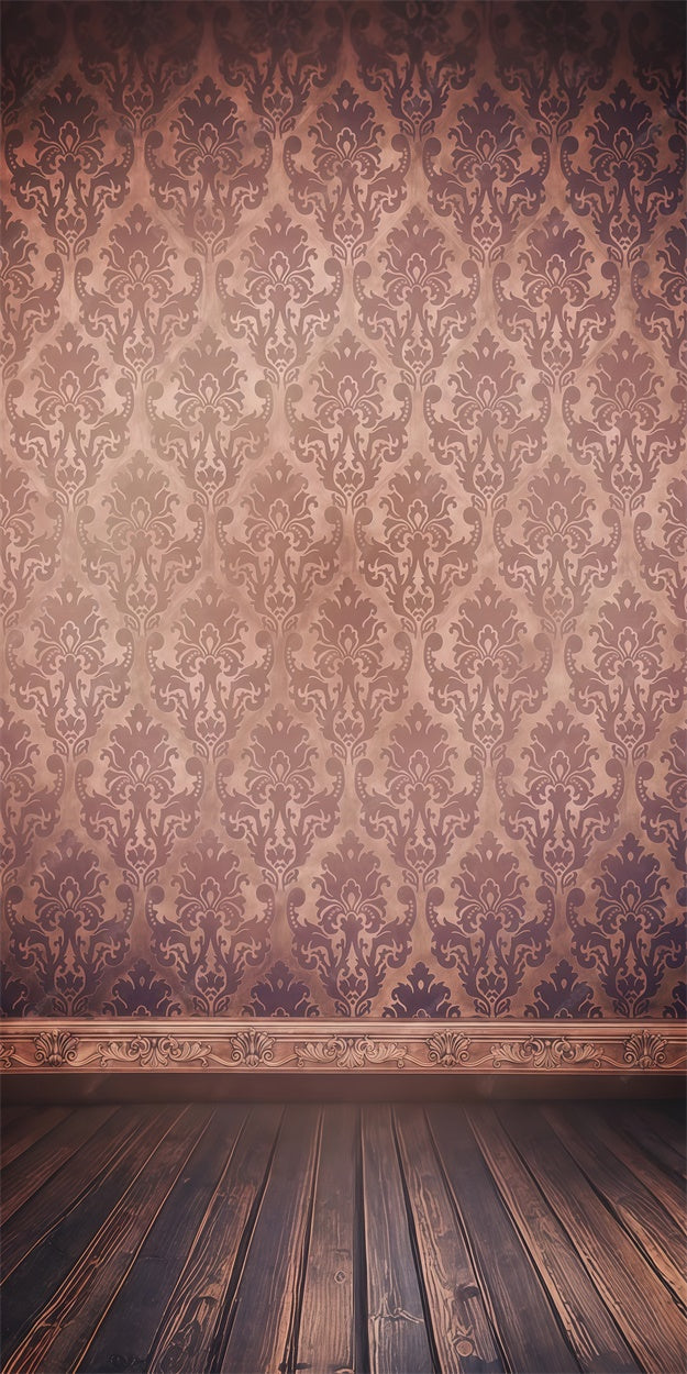 Damask Photo Backdrop Vintage Damask Plum Brown Sweep Backdrop UK LXX2-290