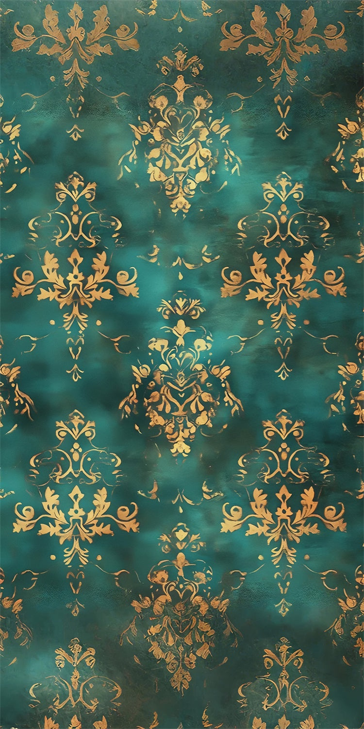 Damask Photography Backdrop Regal Green Gold Leaf Sweep Backdrop UK LXX2-291