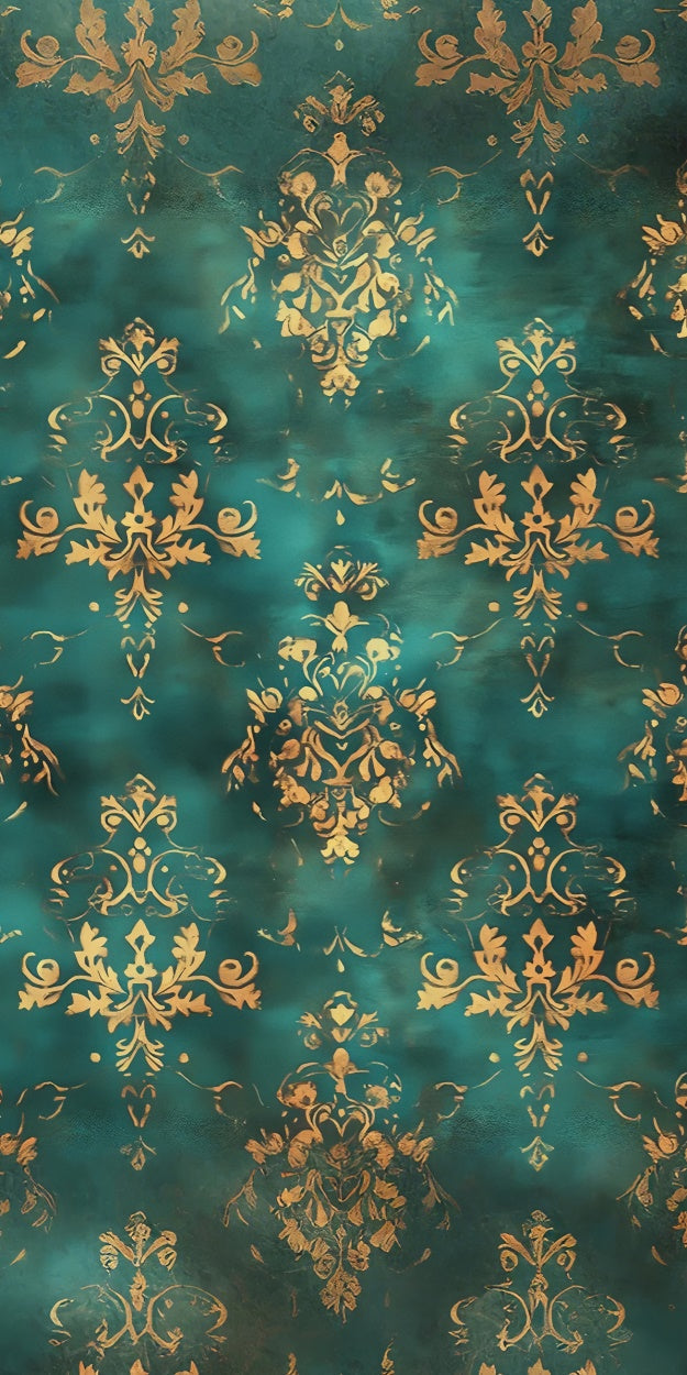 Damask Photography Backdrop Regal Green Gold Leaf Sweep Backdrop UK LXX2-291