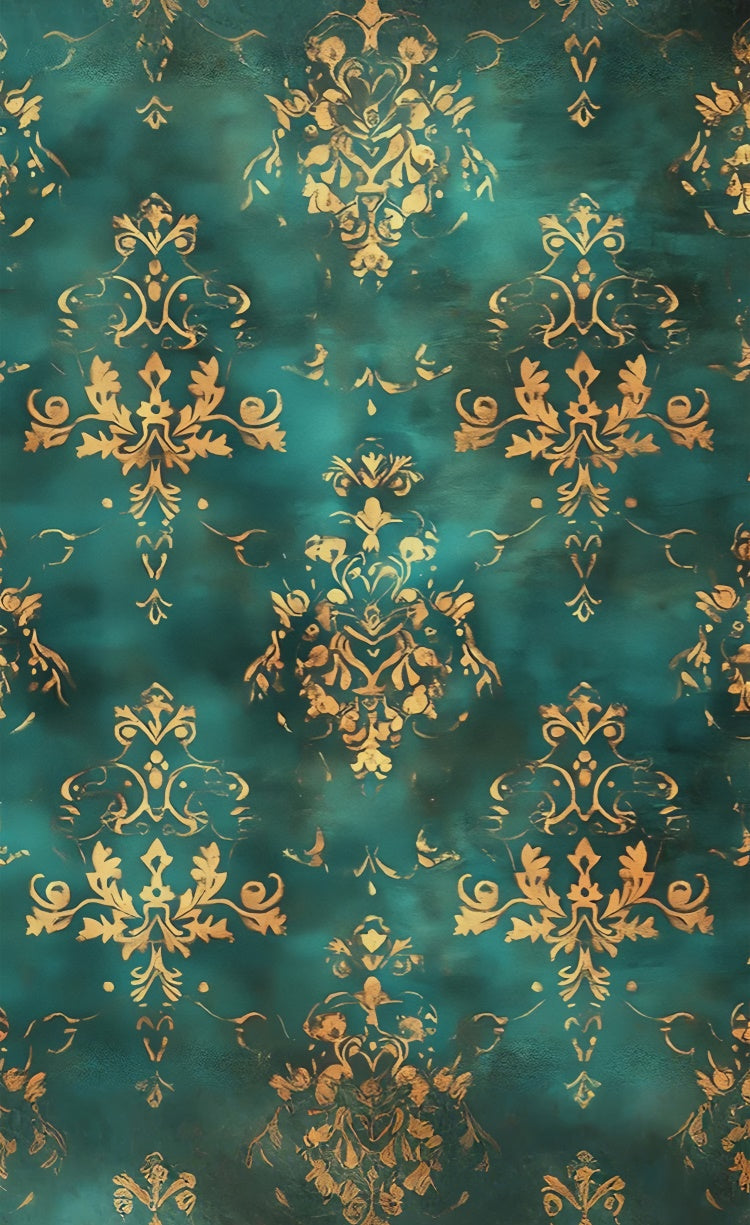 Damask Photography Backdrop Regal Green Gold Leaf Sweep Backdrop UK LXX2-291