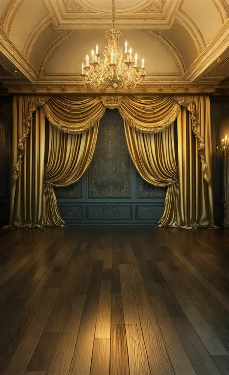 Vintage Wall Backdrop Gold Curtain Crystal Chandelier Sweep Backdrop UK LXX2-295