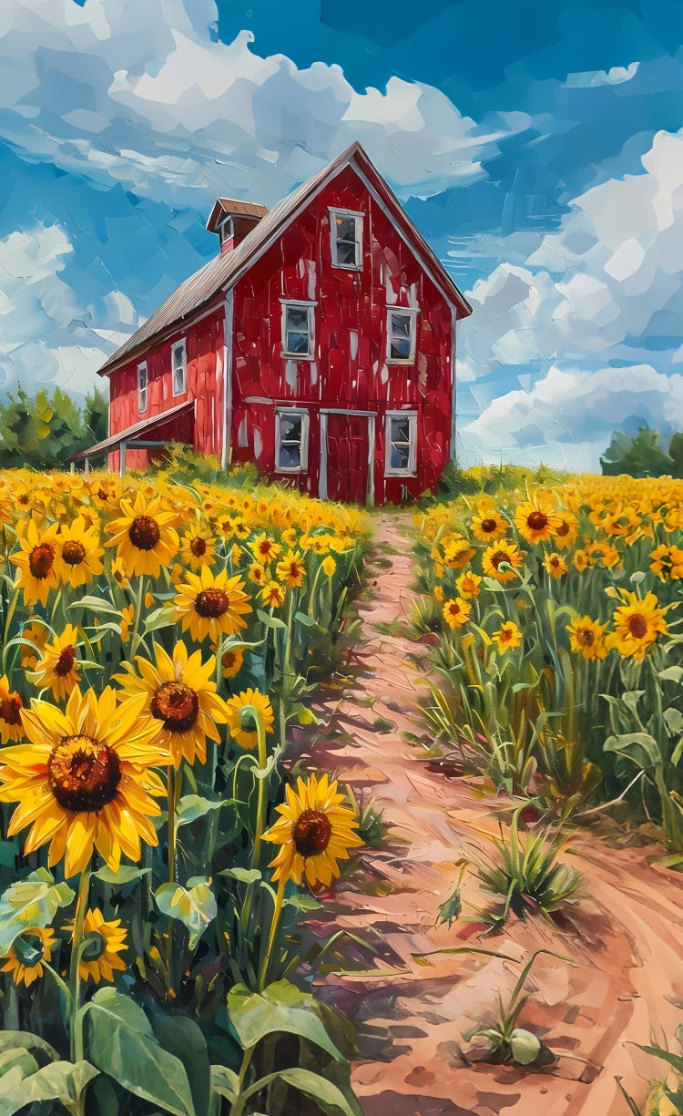Floral Photo Backdrop Sunflower Farm Red Barn Sweep Backdrop UK LXX2-303