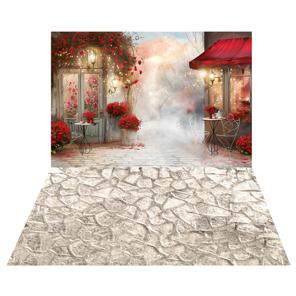 Dreamy Valentine Cafe Rose Backdrop+Textured Stone Floor Backdrop UK LXX2-6