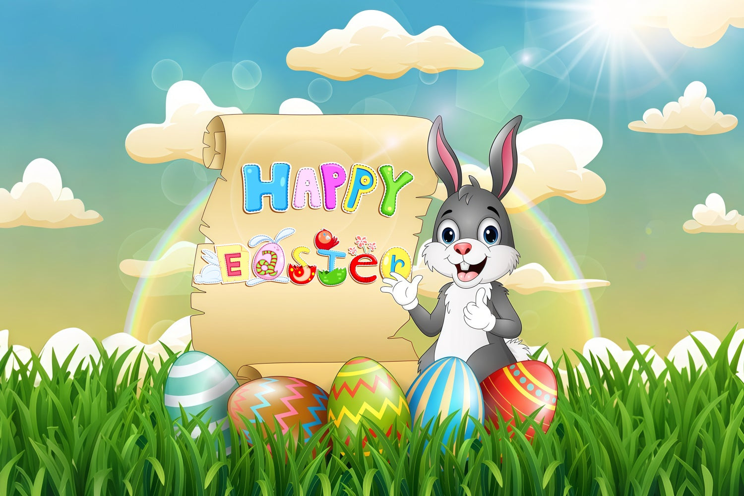 Easter Backdrop Ideas Happy Scroll Bunny Personalized Backdrop UK LXX3-100