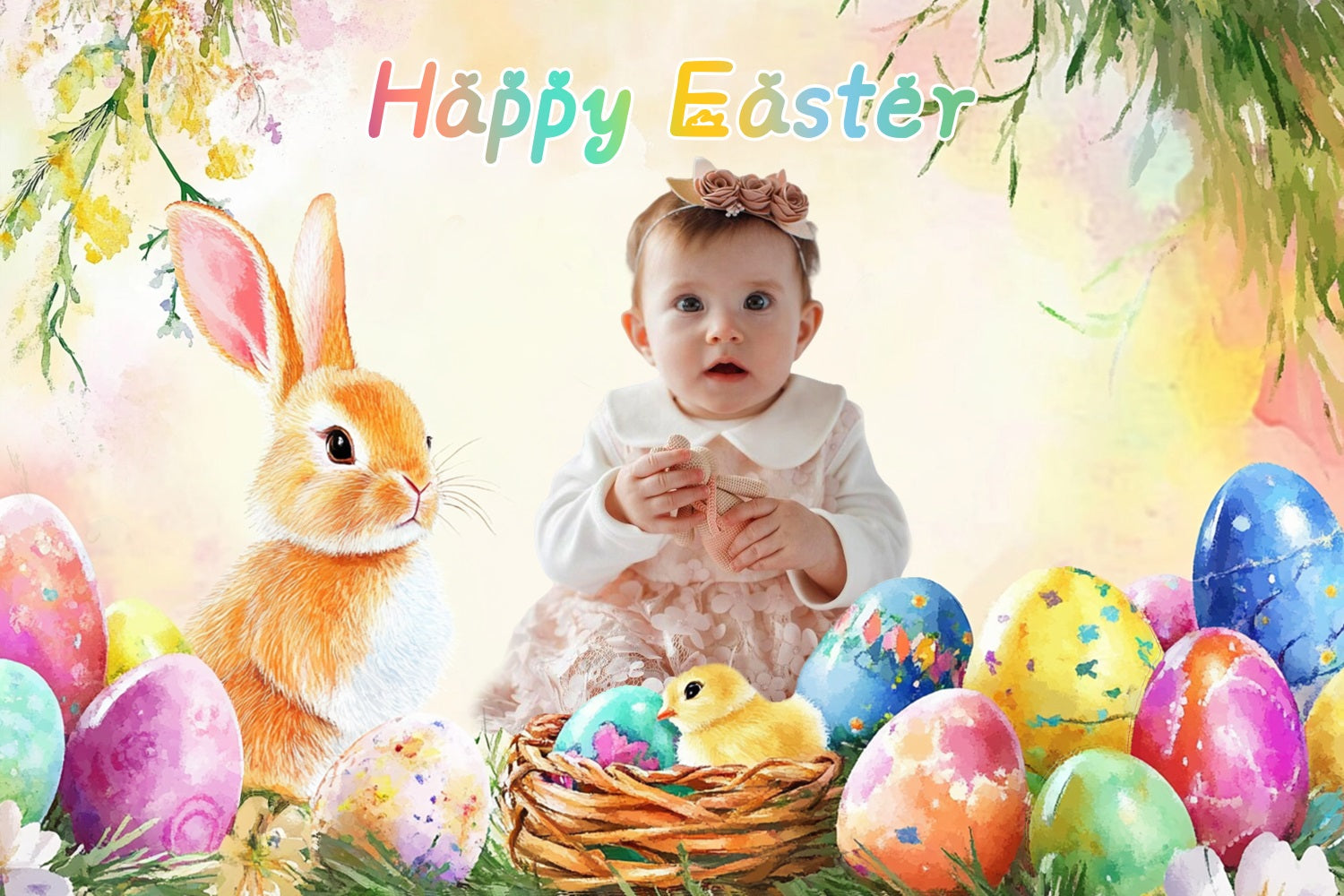 Happy Easter Backdrop Bunny Egg Wonderland Customized Backdrop UK LXX3-102