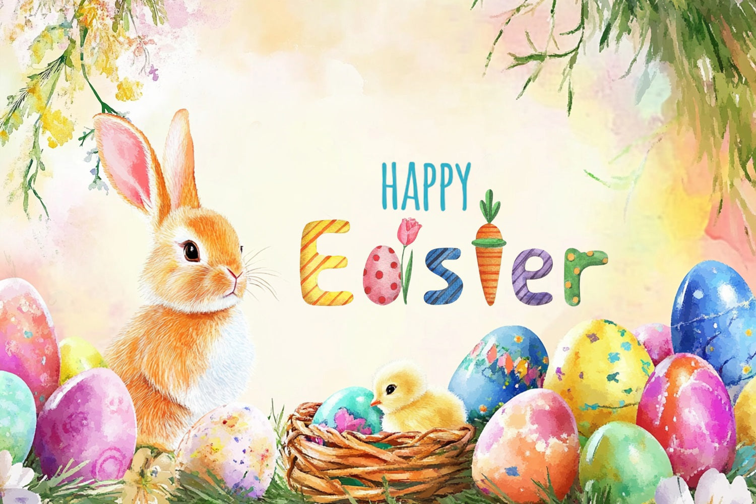 Happy Easter Backdrop Bunny Egg Wonderland Customized Backdrop UK LXX3-102