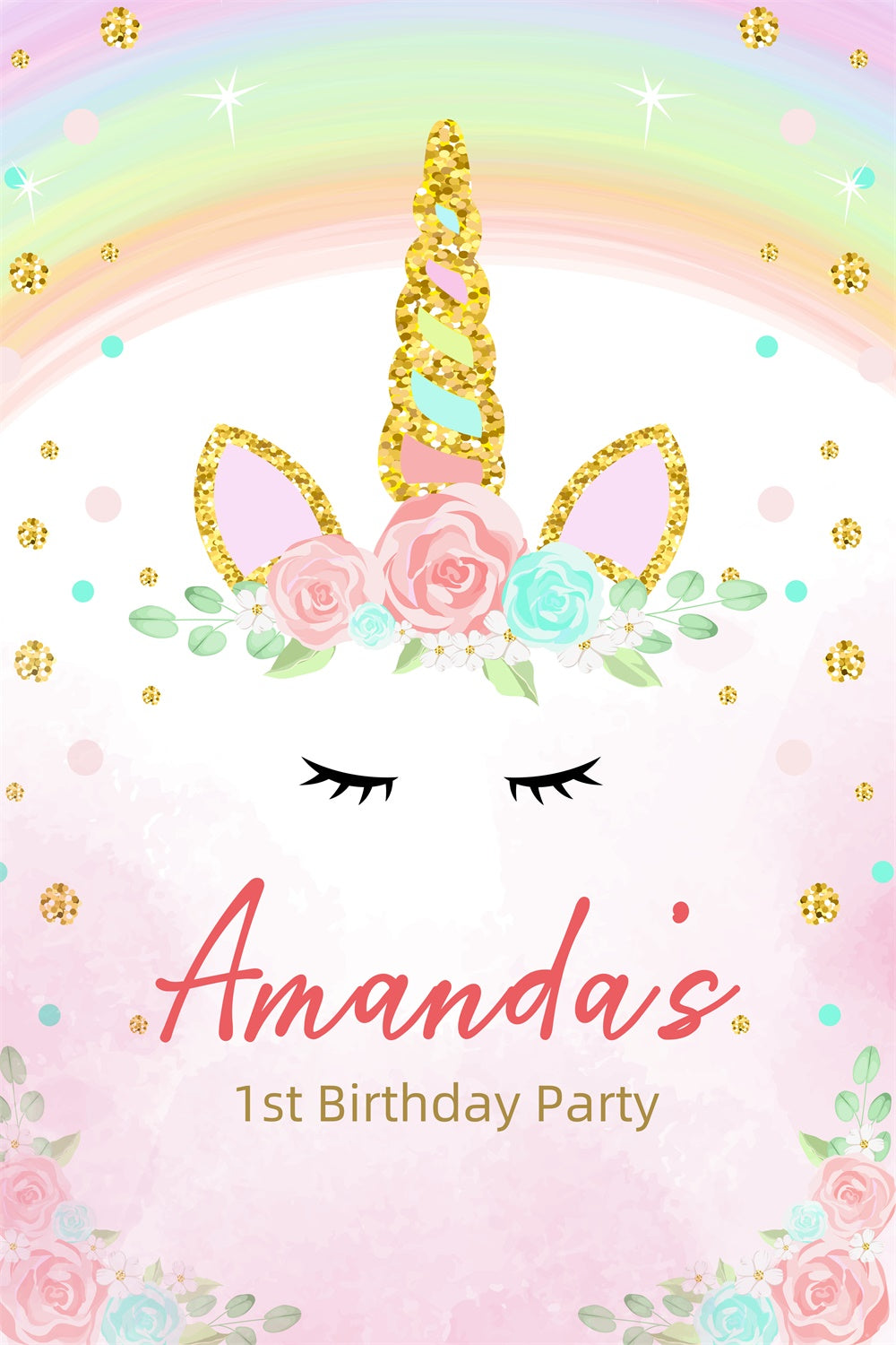 Personalized Birthday Backdrops Dreamy Unicorn Rainbow Backdrop UK LXX3-103