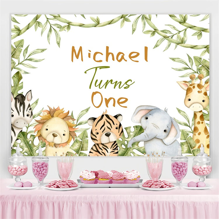 Customized Backdrop For Birthday Cute Safari Animal Theme Backdrop UK LXX3-106