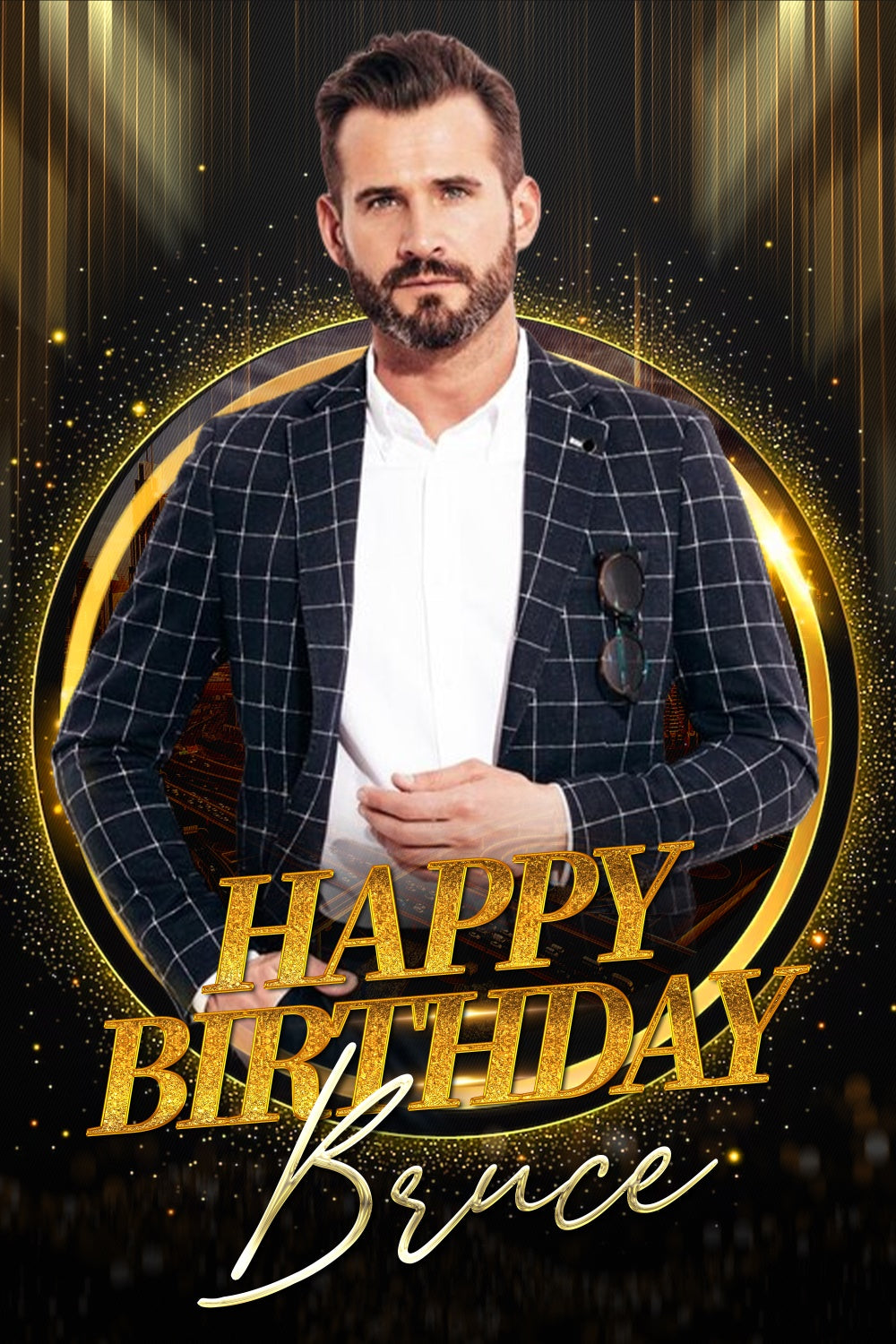 Personalized Birthday Photo Backdrop Elegant Black Gold Backdrop UK LXX3-111