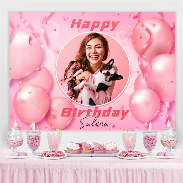 Personalized Birthday Backdrops Pink Confetti Balloon Backdrop UK LXX3-113