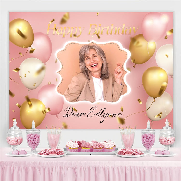 Custom Made Birthday Backdrops Gold Confetti Balloons Backdrop UK LXX3-114