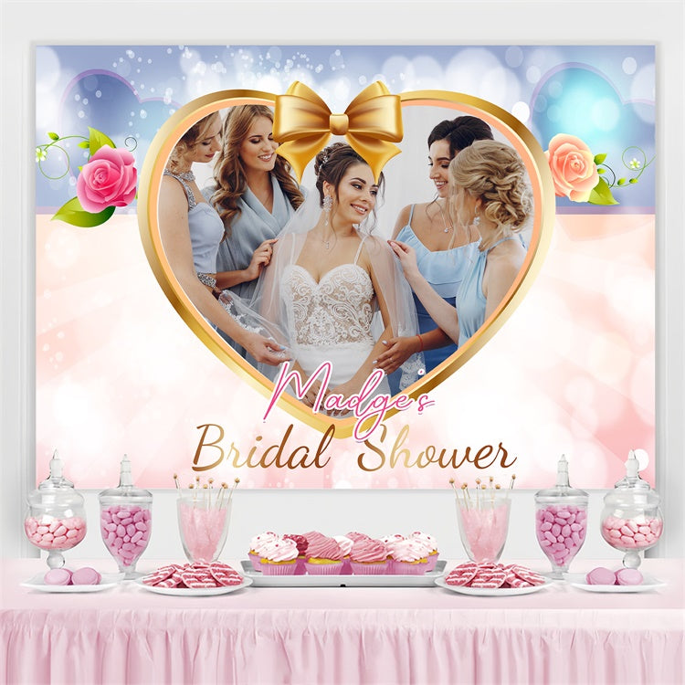 Bridal Shower Backdrop Ideas Golden Heart Bow Bridesmaids Custom Backdrop UK LXX3-126