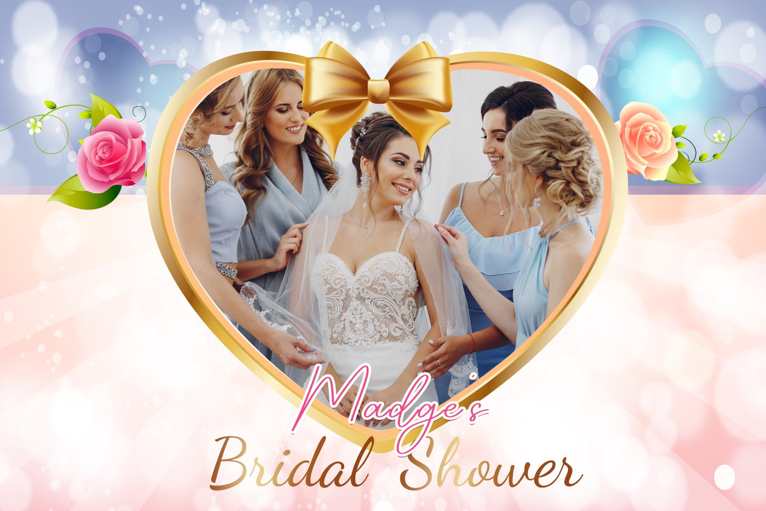 Bridal Shower Backdrop Ideas Golden Heart Bow Bridesmaids Custom Backdrop UK LXX3-126