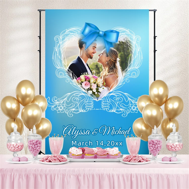 Wedding Backdrops For Photos Blue Bow Frame Personalized Backdrop UK LXX3-127