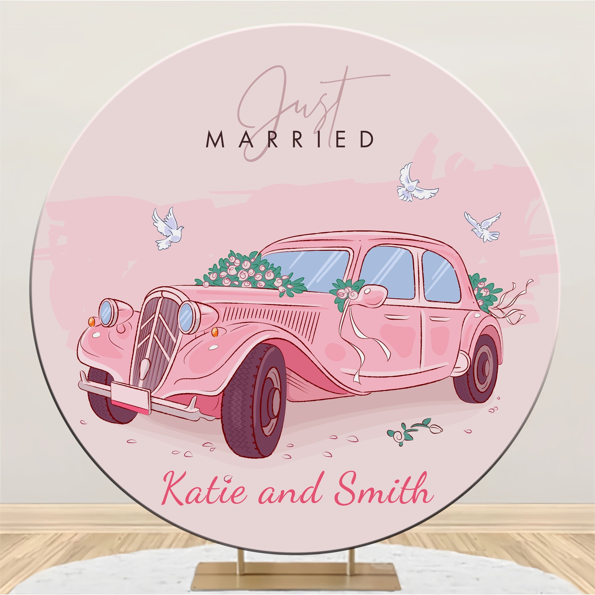 Custom Wedding Photo Backdrop Vintage Pink Car Round Backdrop UK LXX3-130