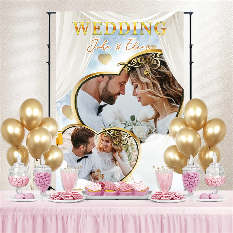 Personalized Backdrop For Wedding Golden Heart Curtain Backdrop UK LXX3-139