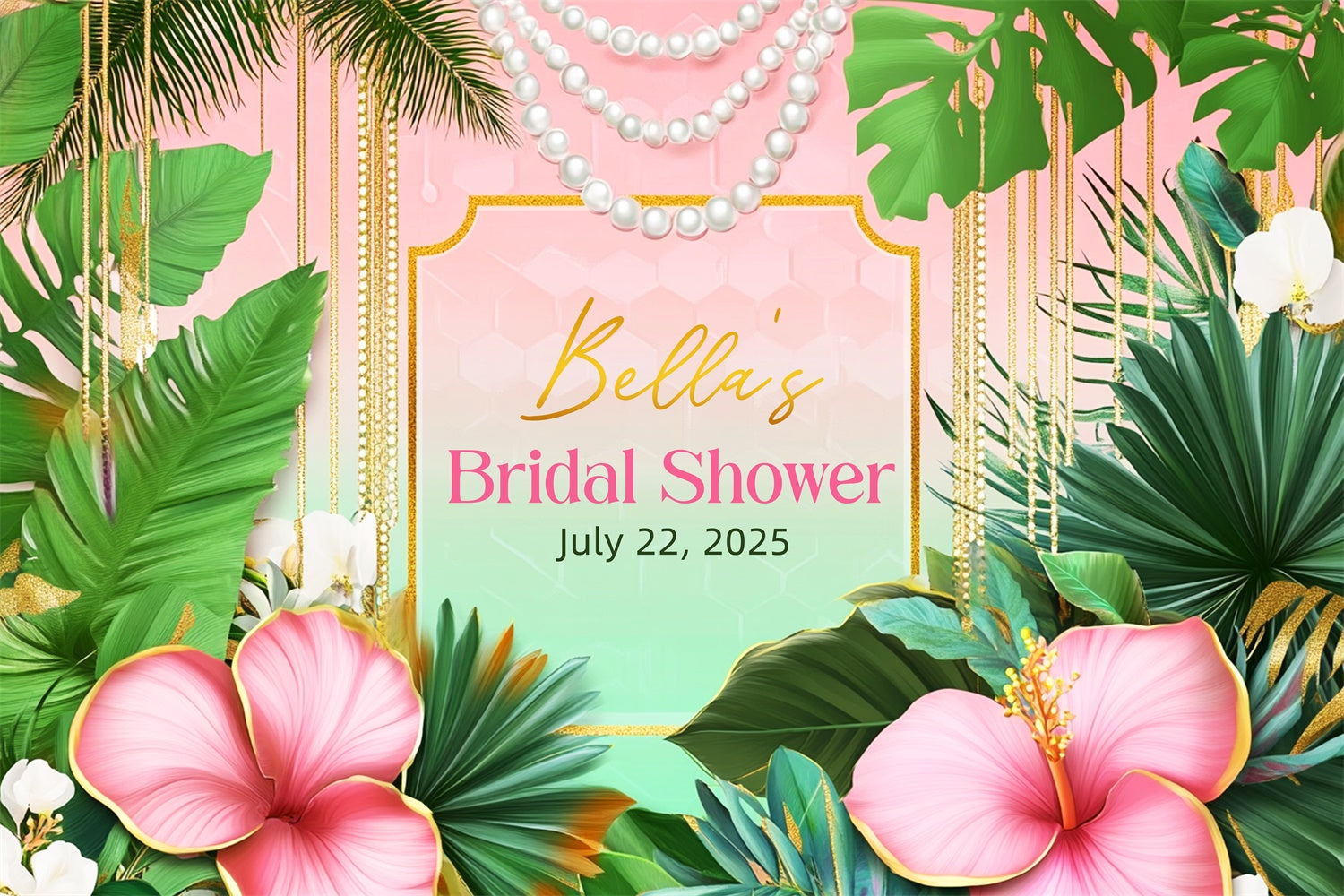 Custom Bridal Shower Photo Backdrop Tropical Palm Leaves Pearl Backdrop UK LXX3-142