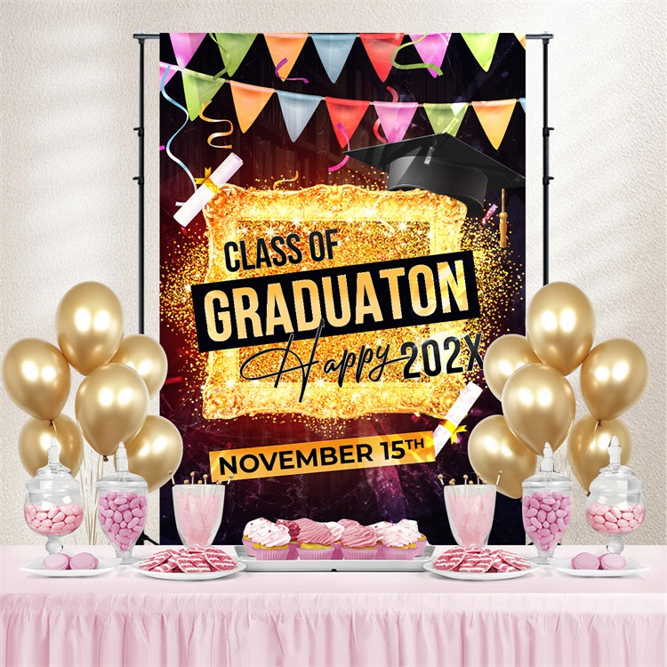 Custom Graduation Backdrop Golden Frame Sparkle Graduation Party Backdrop UK LXX3-146