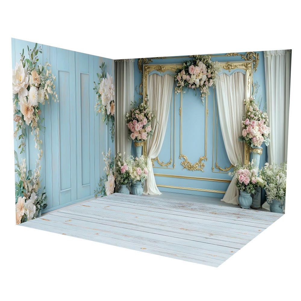Dreamy Blue Floral Room Decor Backdrop Room Set UK LXX3-15