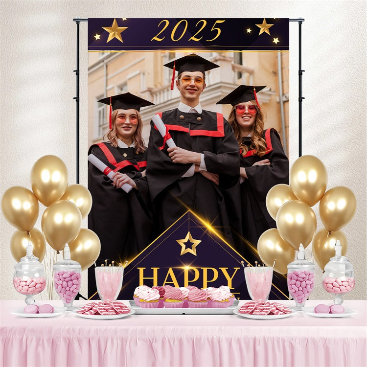 Custom Graduation Photo Backdrop Gold Stars Graduation Party Backdrop UK LXX3-151