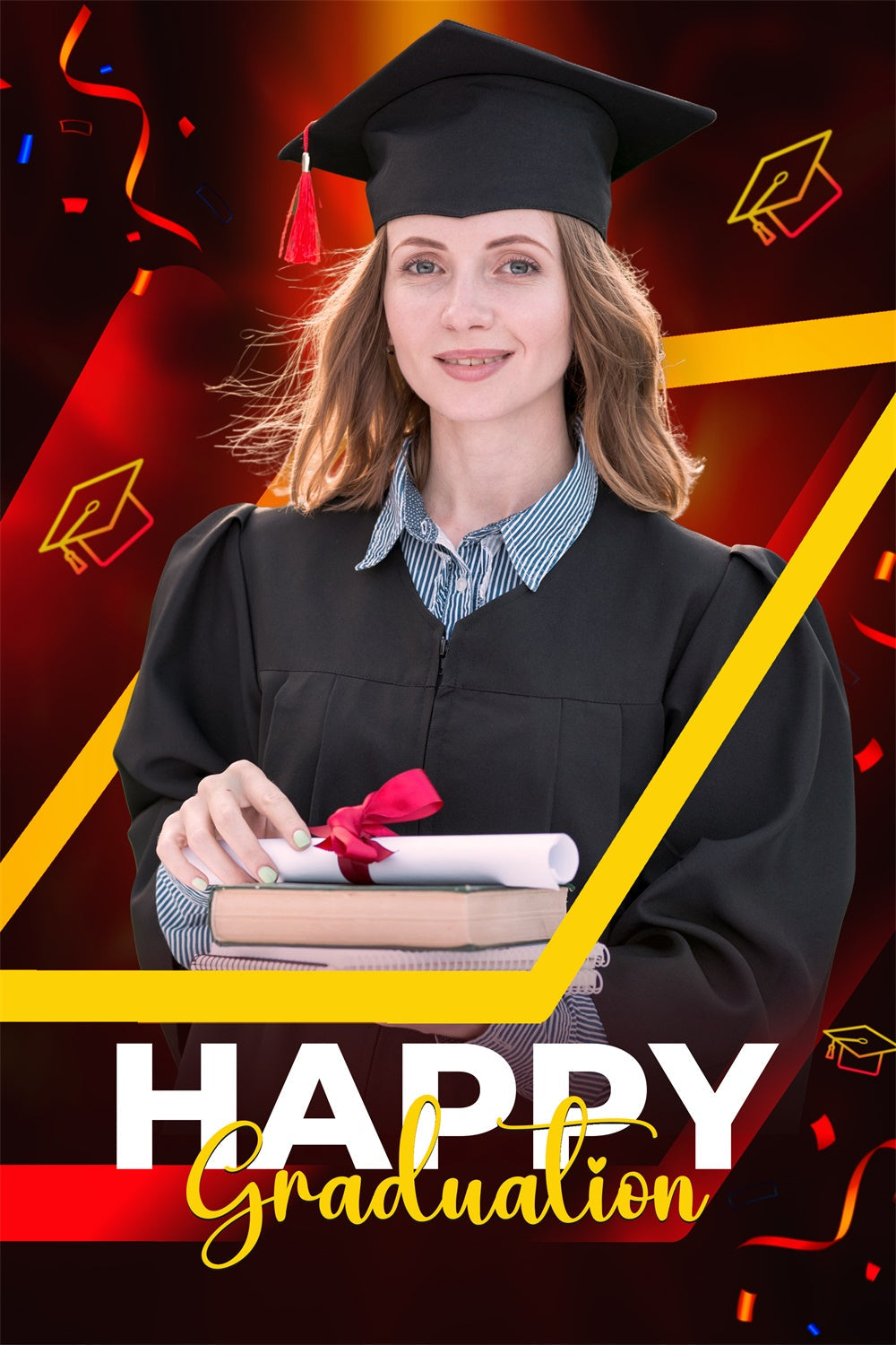 Personalized Graduation Backdrop Red Yellow Bold Graduation Party Backdrop UK LXX3-152