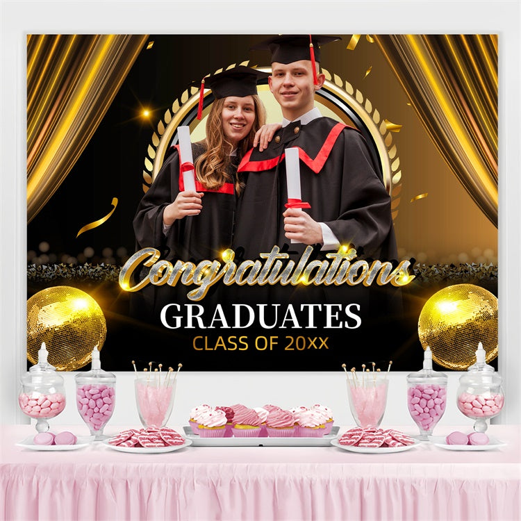Custom Graduation Backdrops Elegant Gold Theme Graduation Party Backdrop UK LXX3-153