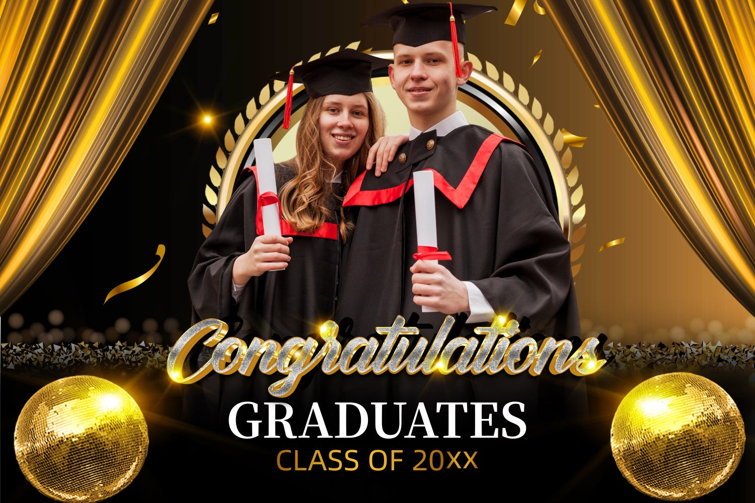 Custom Graduation Backdrops Elegant Gold Theme Graduation Party Backdrop UK LXX3-153