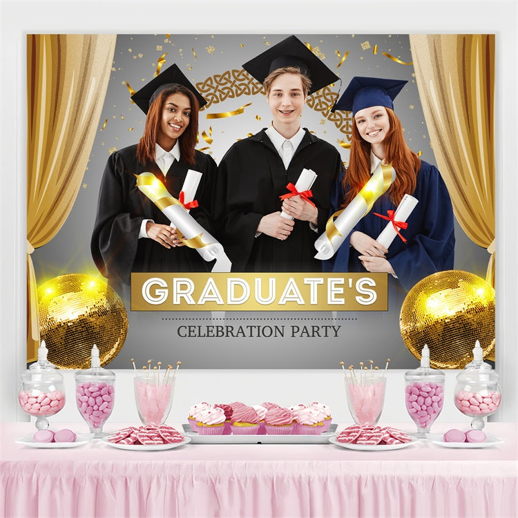 Custom Graduation Backdrop 2025 Gray Gold Modern Graduation Party Backdrop UK LXX3-154
