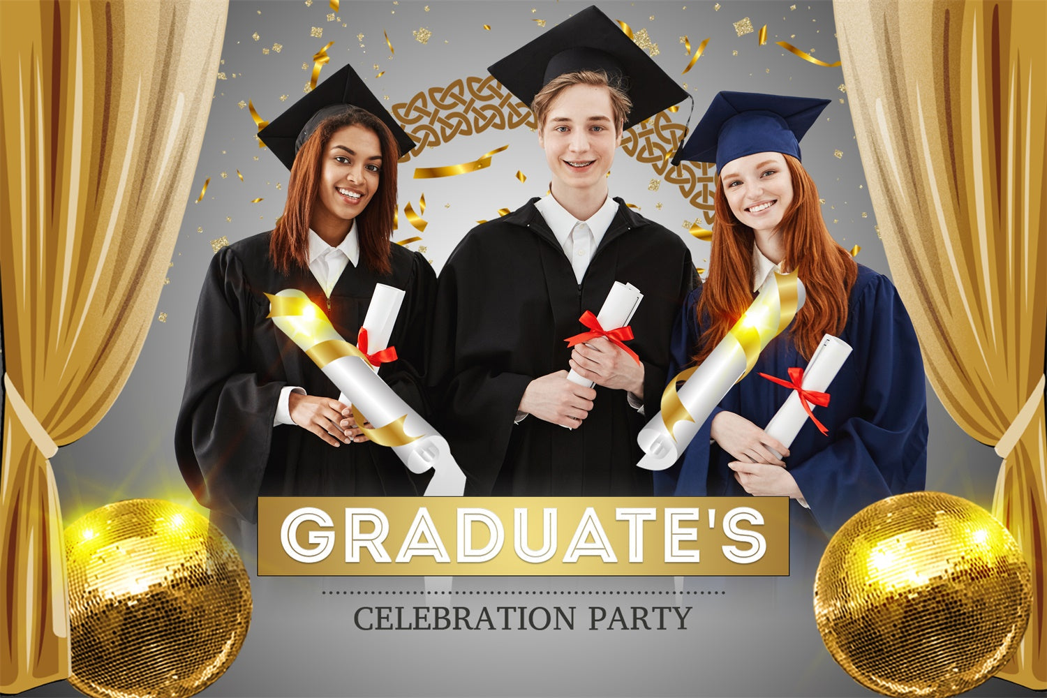 Custom Graduation Backdrop 2025 Gray Gold Modern Graduation Party Backdrop UK LXX3-154