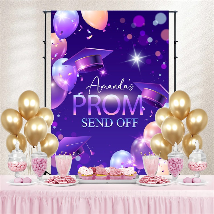 Prom Backdrop Purple Balloon Sparkle Graduation Party Custom Backdrop UK LXX3-156