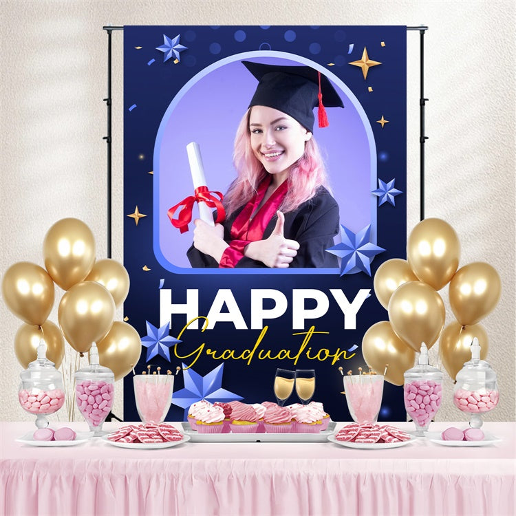 Personalized Backdrop For Graduation Blue Stars Graduation Party Backdrop UK LXX3-161